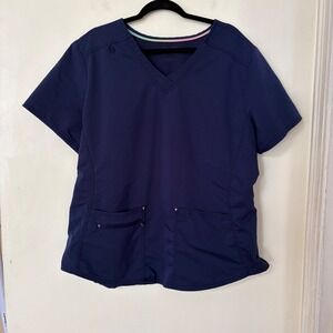 Scrubstar Women's 2X Ultimate Scrub Top Navy Blue V-Neck Short Sleeve Pockets